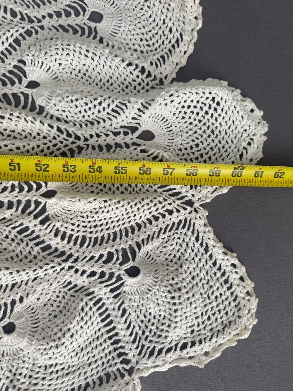 Handmade White Crochet Round Lace Tablecloth / Doily 57x61”